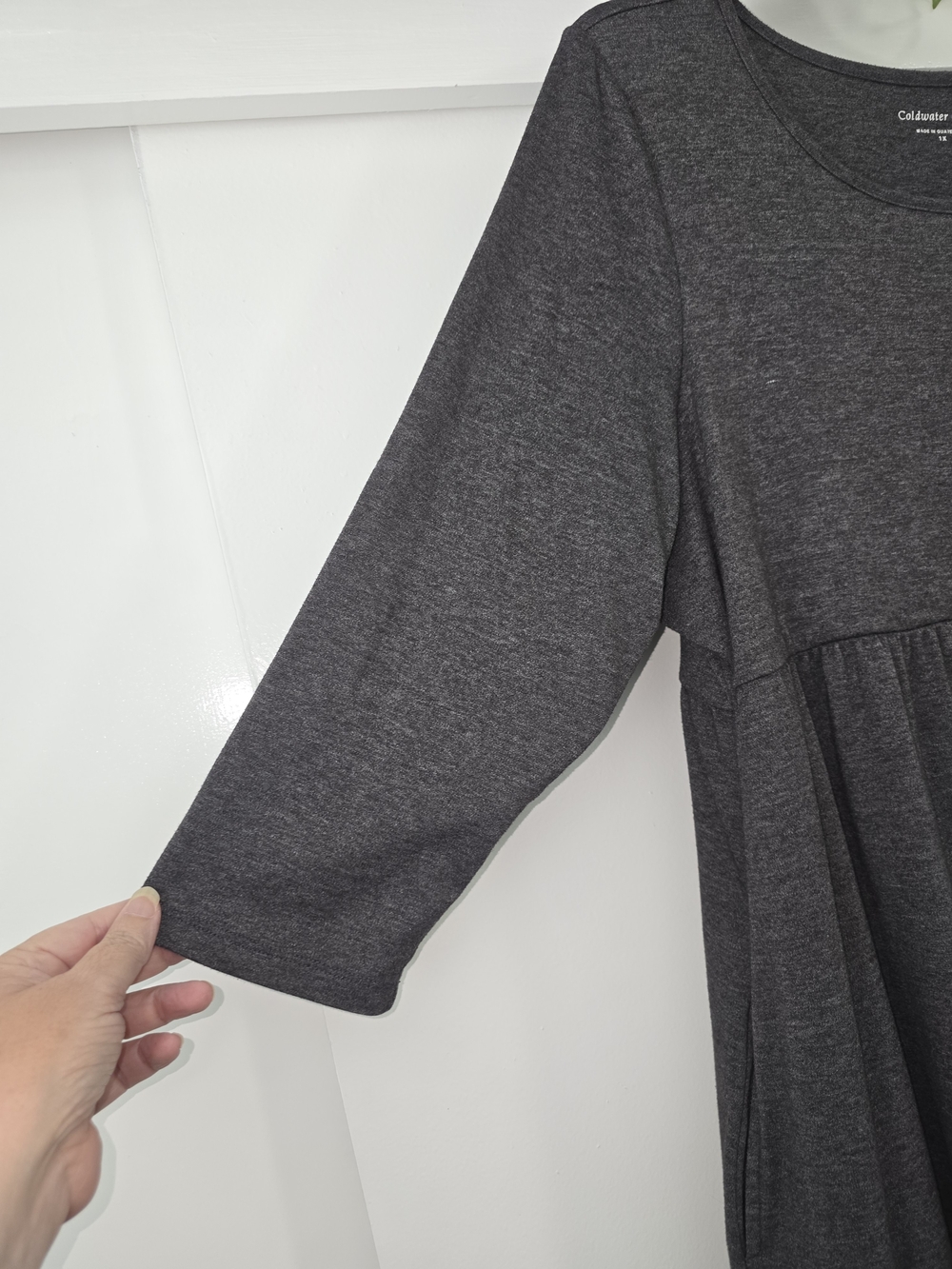 EUC 1XL Coldwater Creek Charcoal Maxi Dress with 3/4 Sleeves - Picture 2 of 6